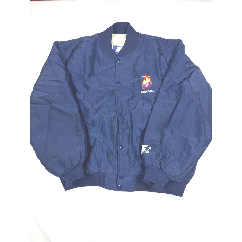 Starter UIC Flames Baseball Bomber Jacket Men's XL Navy Blue‎ Snap Button